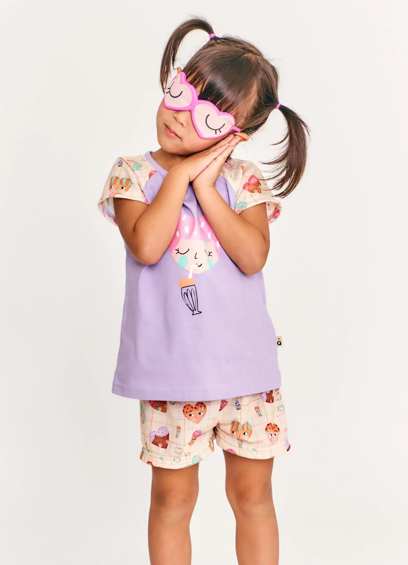 Miniatura CONJ PIJAMA COM TAPA OLHO PARA DESCANSO TEMA DOCE CORACAO CORES OFF WHITE E ROXO BB 2