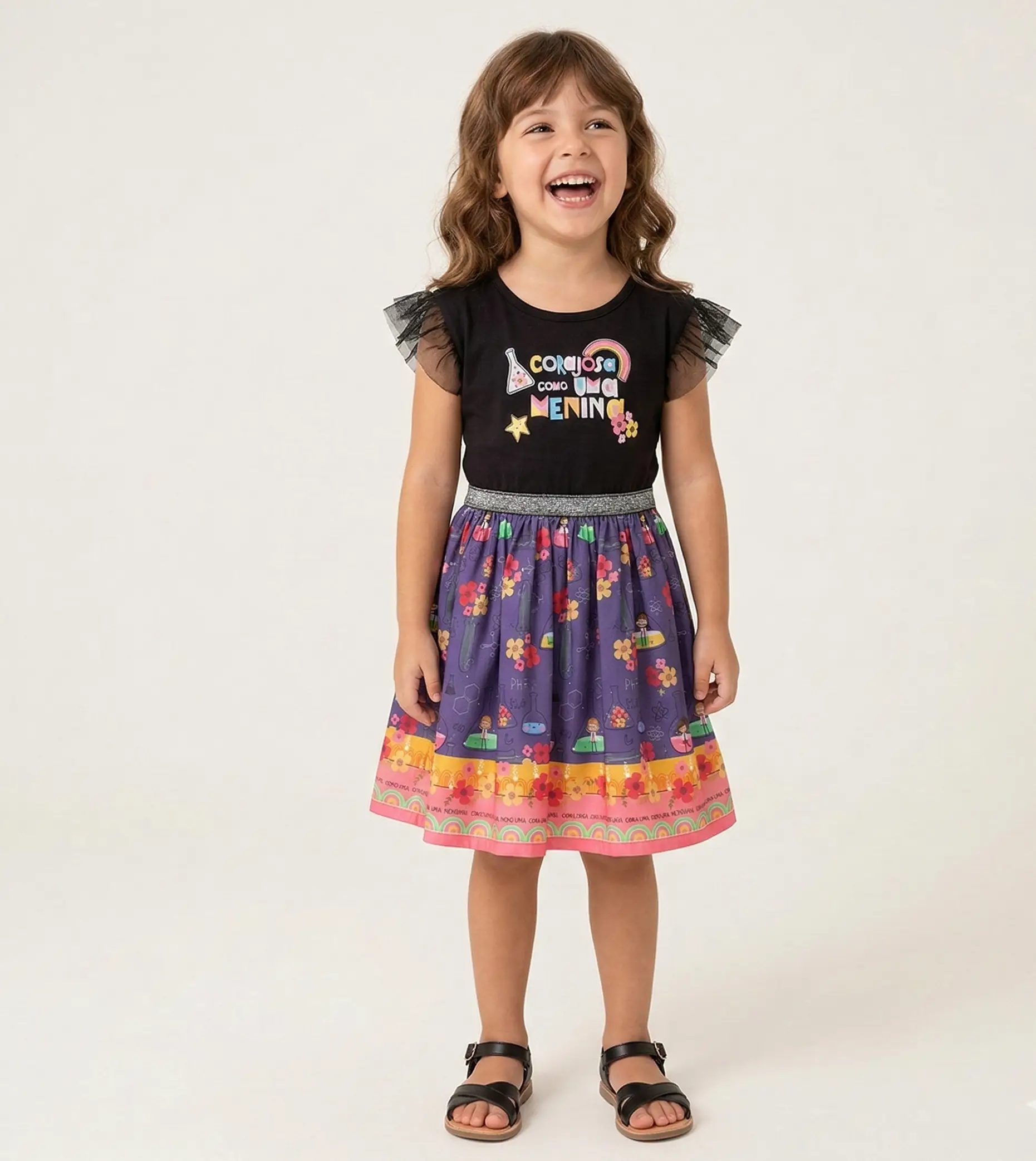 VESTIDO ALPHABETO COLECAO CORAJOSA COMO UMA MENINA CORES: PRETO E ROXO