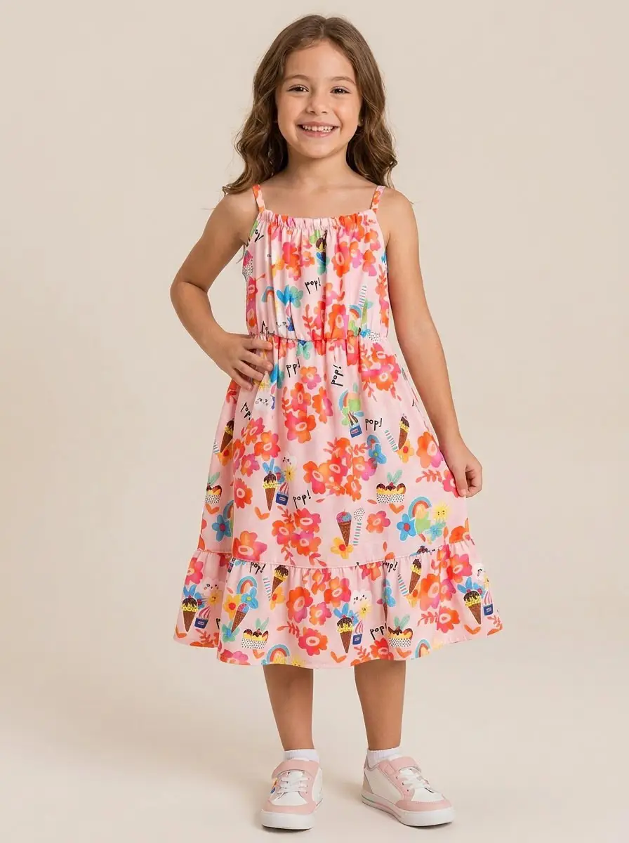 VESTIDO ALPHABETO  ESTAMPADO ROSA 