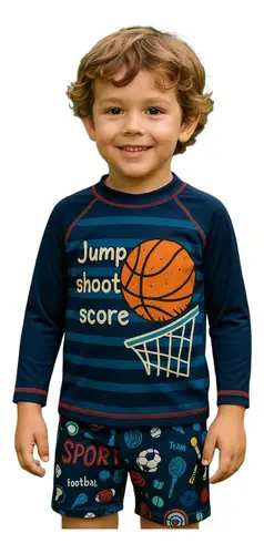 CONJUNTO PRAIA CAMISETA DE PROTECAO SOLAR E SHORTS DE PRAIA COR MARINHO