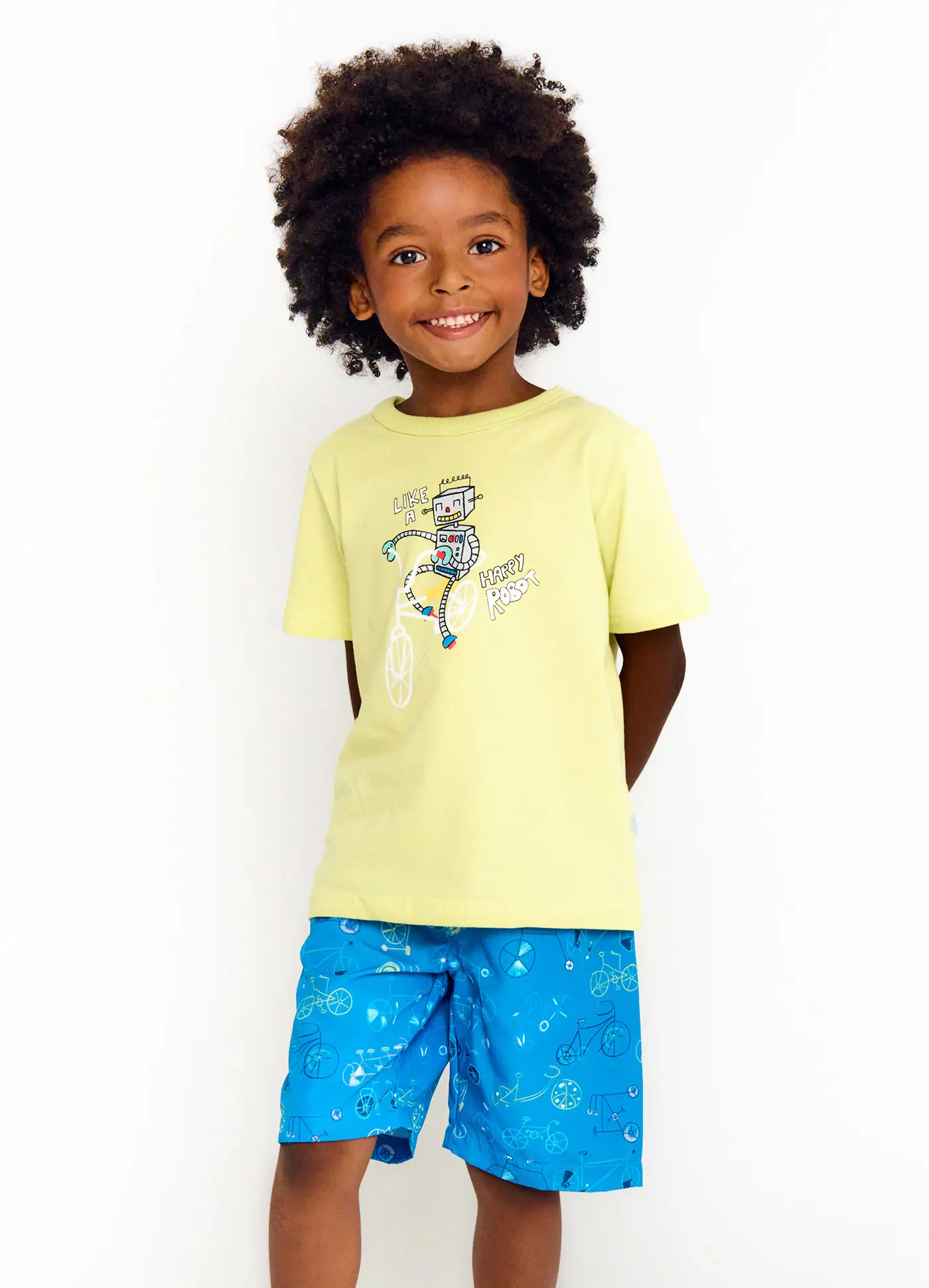 CONJ CAMISETA E BERMUDA ALPHABETO CORES: AZUL/AMARELO 