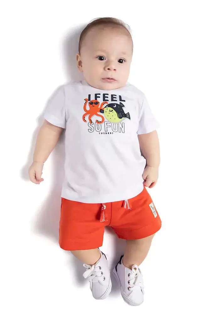 CONJ CAMISETA E BERMUDA TMX BB MASC CORES BRANCO/LARANJA 