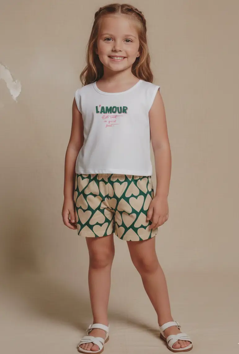 CONJ BLUSA+SHORT FAKINI ESTAMPADO/BRANCO 