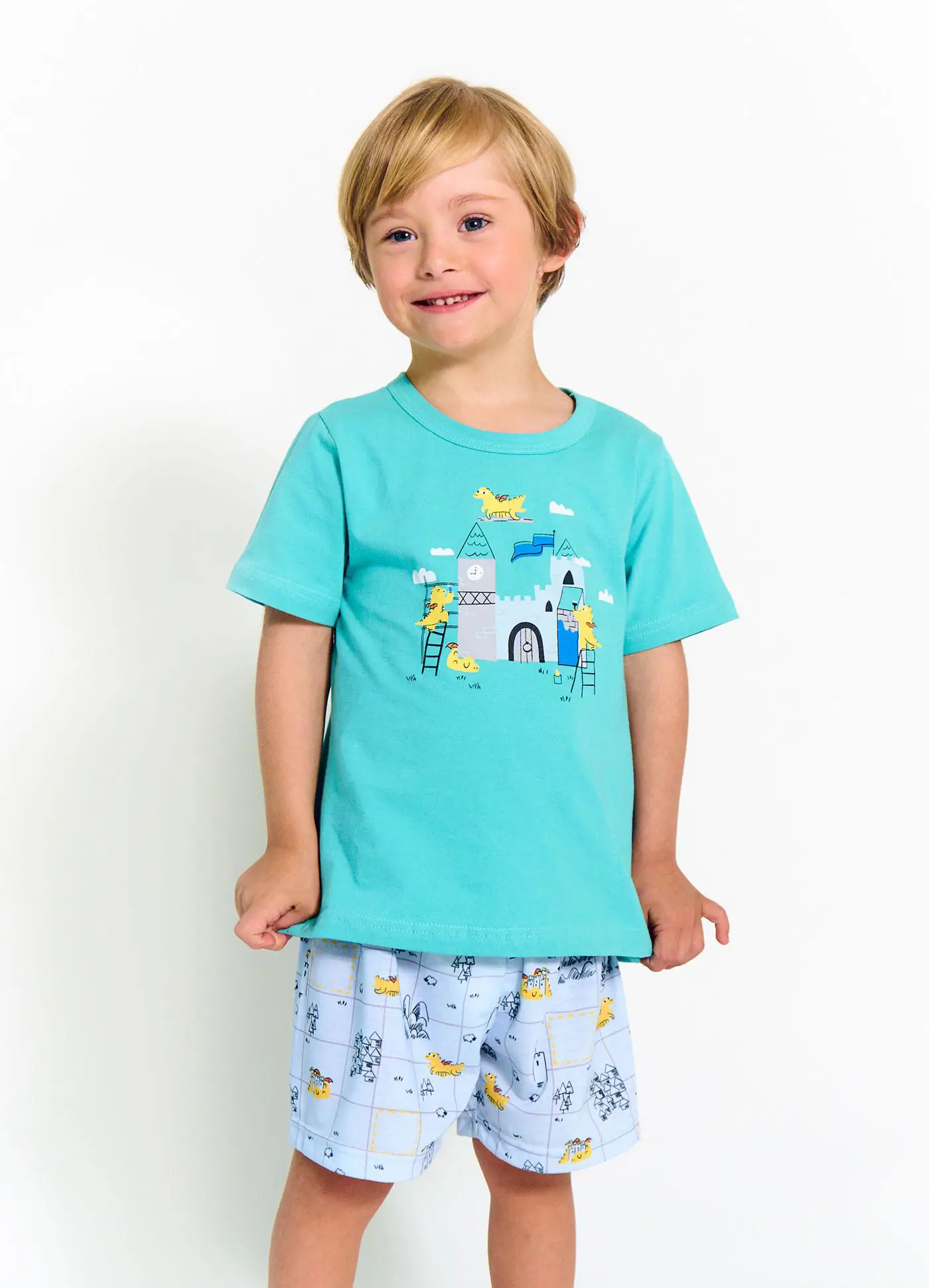 PIJAMA CURTO ALPHABETO ESTAMPADO/AZUL 