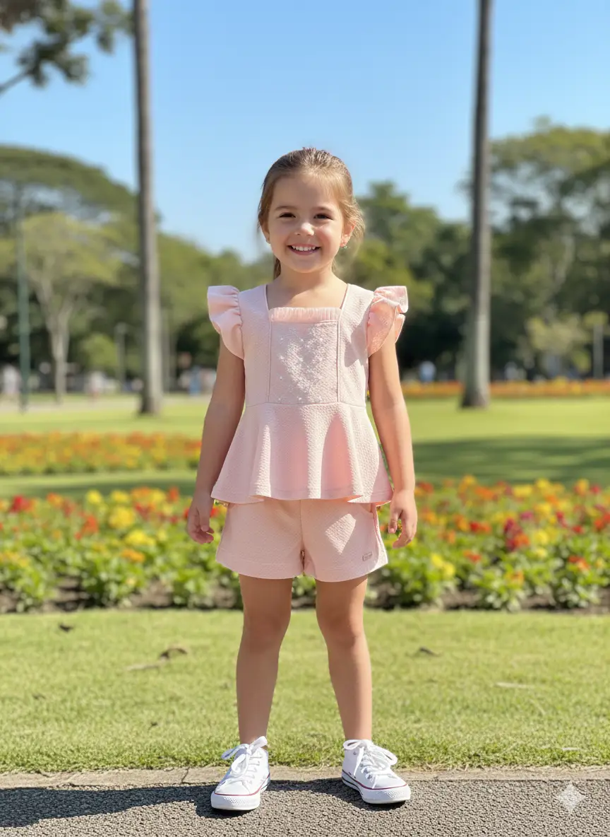 CONJ BLUSA+SHORT KIKI/MENINA ANJO COR ROSA CHA 