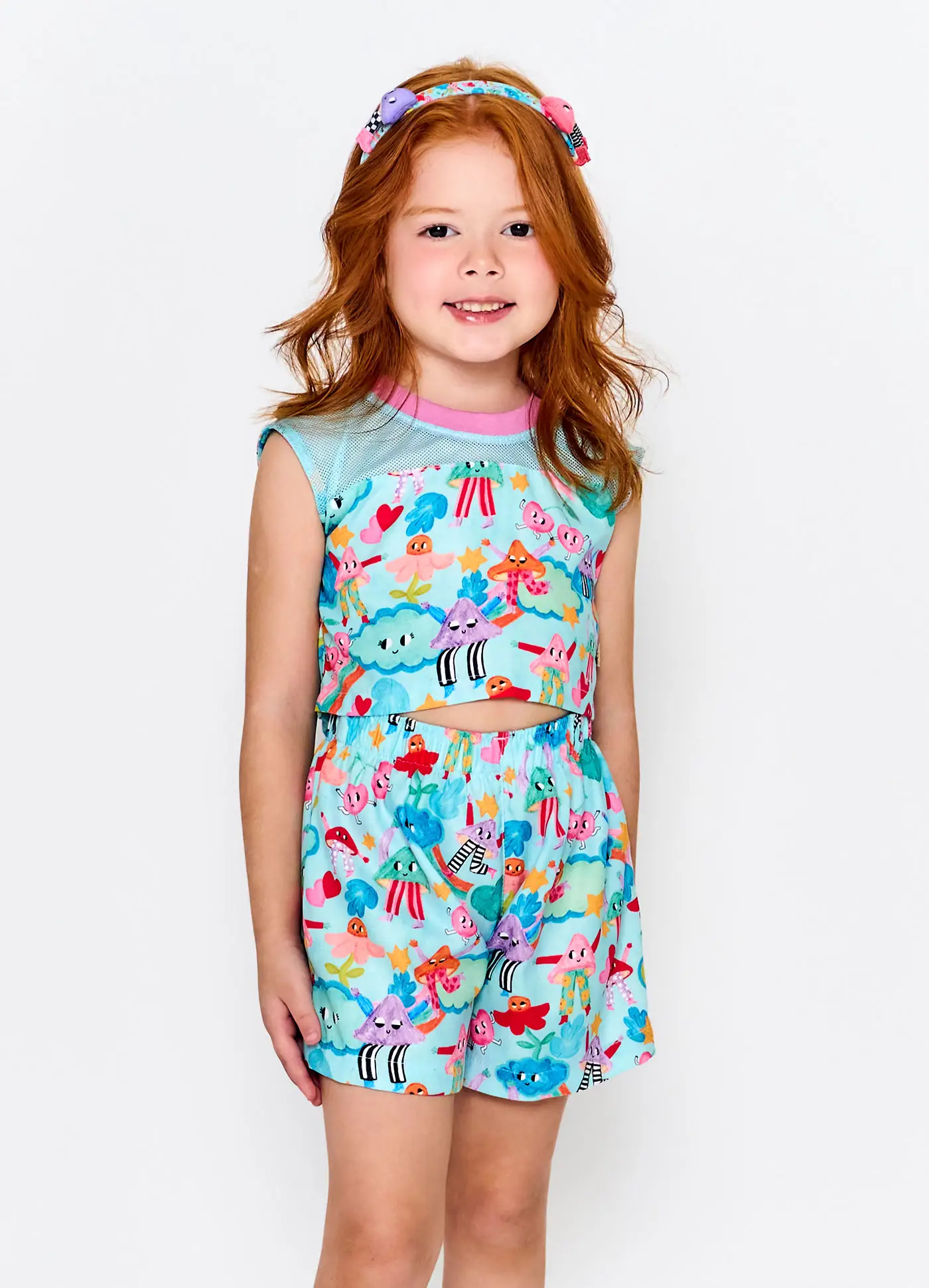 CONJ BLUSA E SHORT ALPHABETO COLECAO ANDANDO NAS NUVENS  ESTAMPADO/AZUL