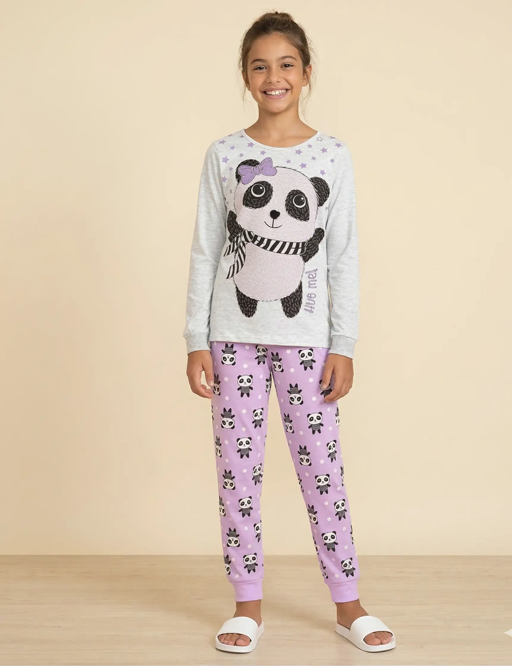 PIJAMA LONGO FEMININO KYLY  CORES  MESCLA WHITE E LAVANDA