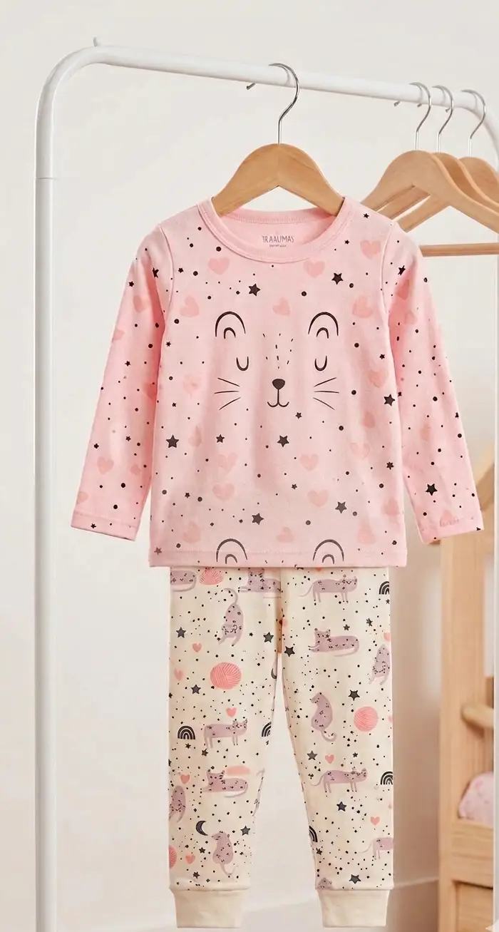 Miniatura PIJAMA BLUSA MANGA COM CALCA FEMININO ALPHABETO CORES ROSA/OFF WHITE 2