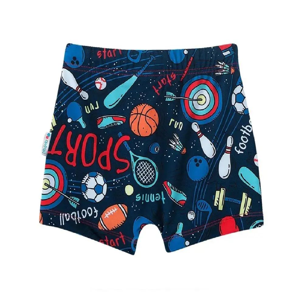 SHORTS PRAIA TODDL MARINHO COM ESTAMPA DE BOLICHE E FUTEBOL AMERICANO