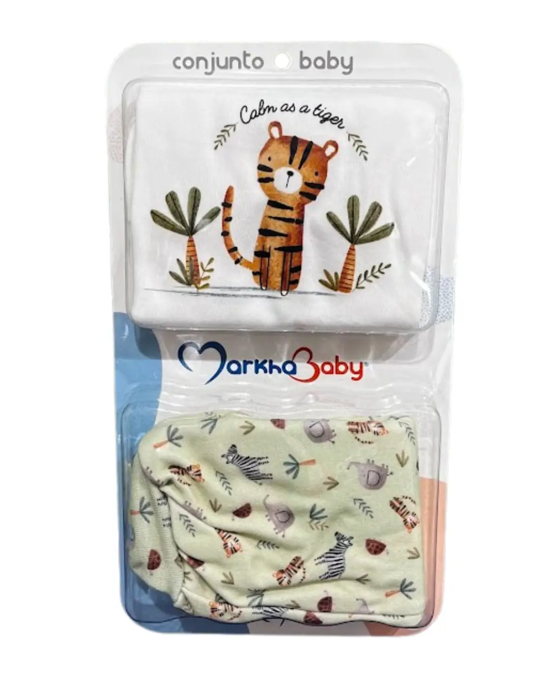 KIT BODY COM CALCA TEMA TIGRE TIKO CORES VERDE E BRANCO