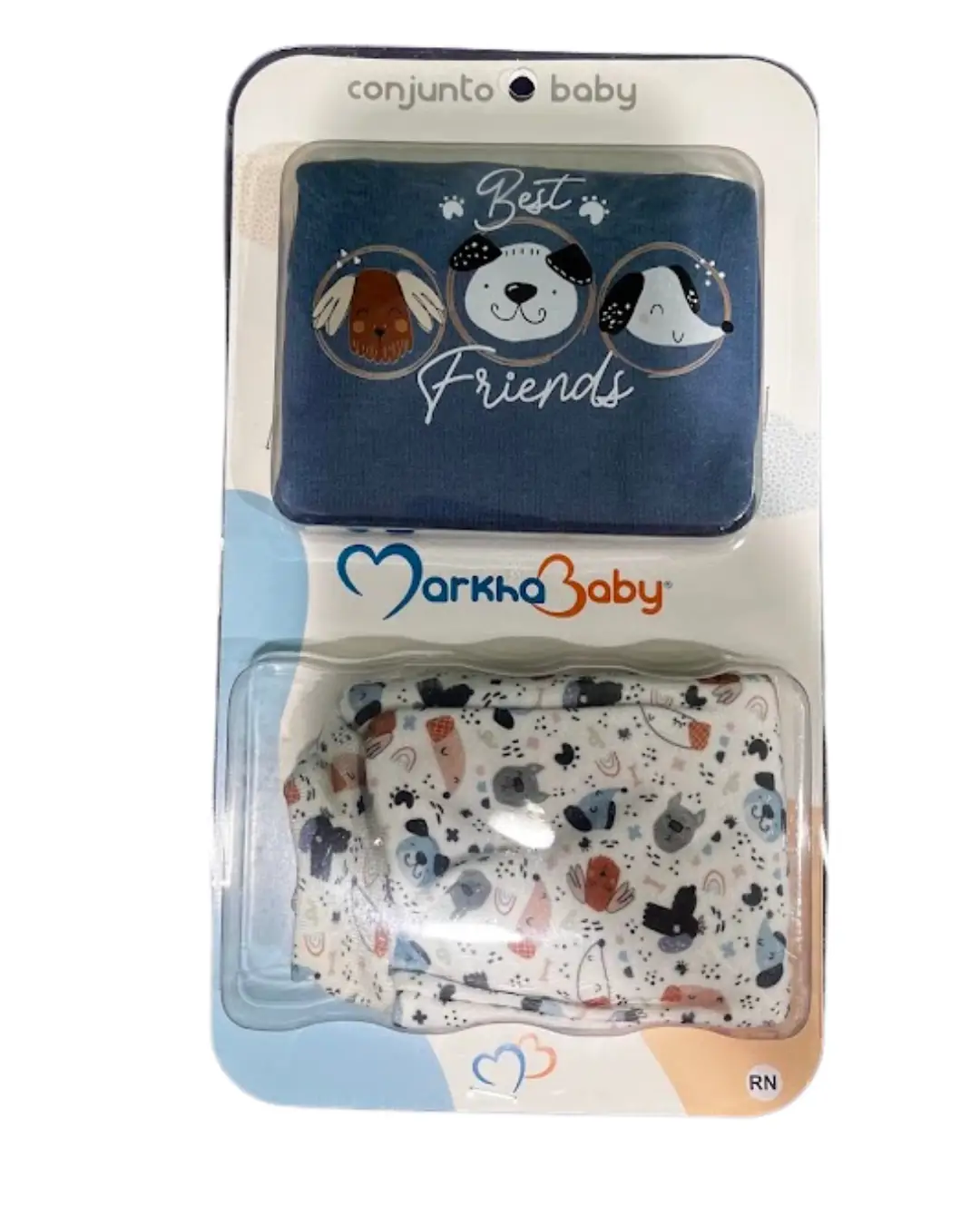 KIT BODY COM CALCA TEMA CACHORRINHO BEST FRIENDS CORES AZUL E BRANCO