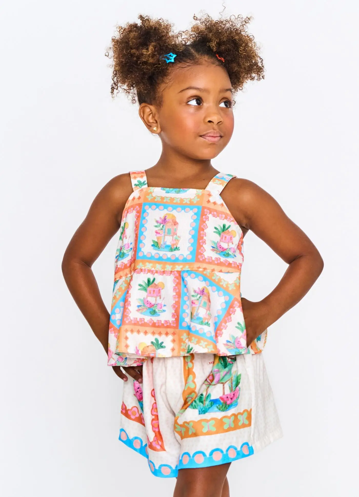 CONJ. DELICIAS DE VERAO CORES OFF WHITE E LARANJA