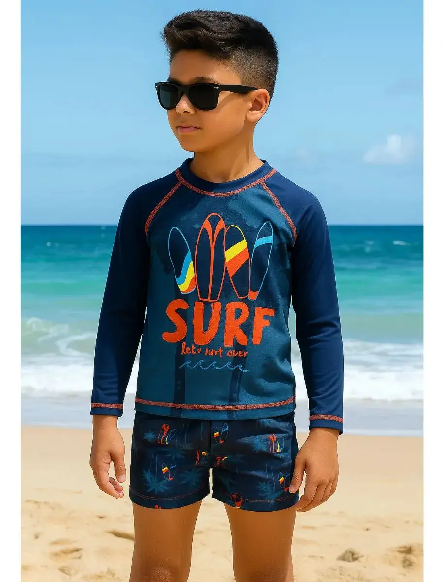 CONJUNTO PRAIA CAMISA FPS COM SUNGA JUVENIL TEMA SURF COR MARINHO