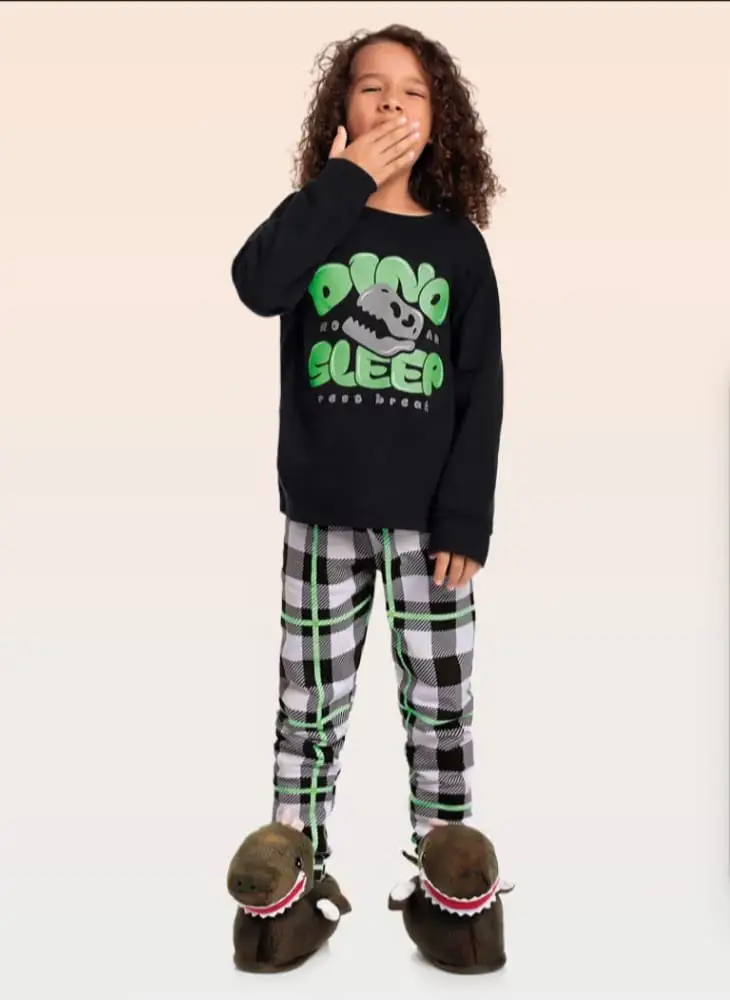 PIJAMA LONGO FAKINI CORES XADREZ/PRETO/VERDE