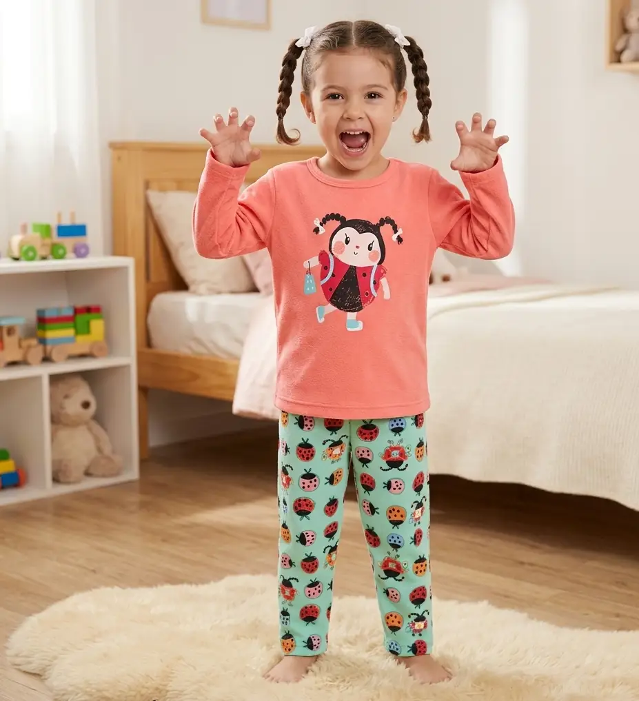 PIJAMA LONGO ALPHABETO COR PESSEGO E VERDE