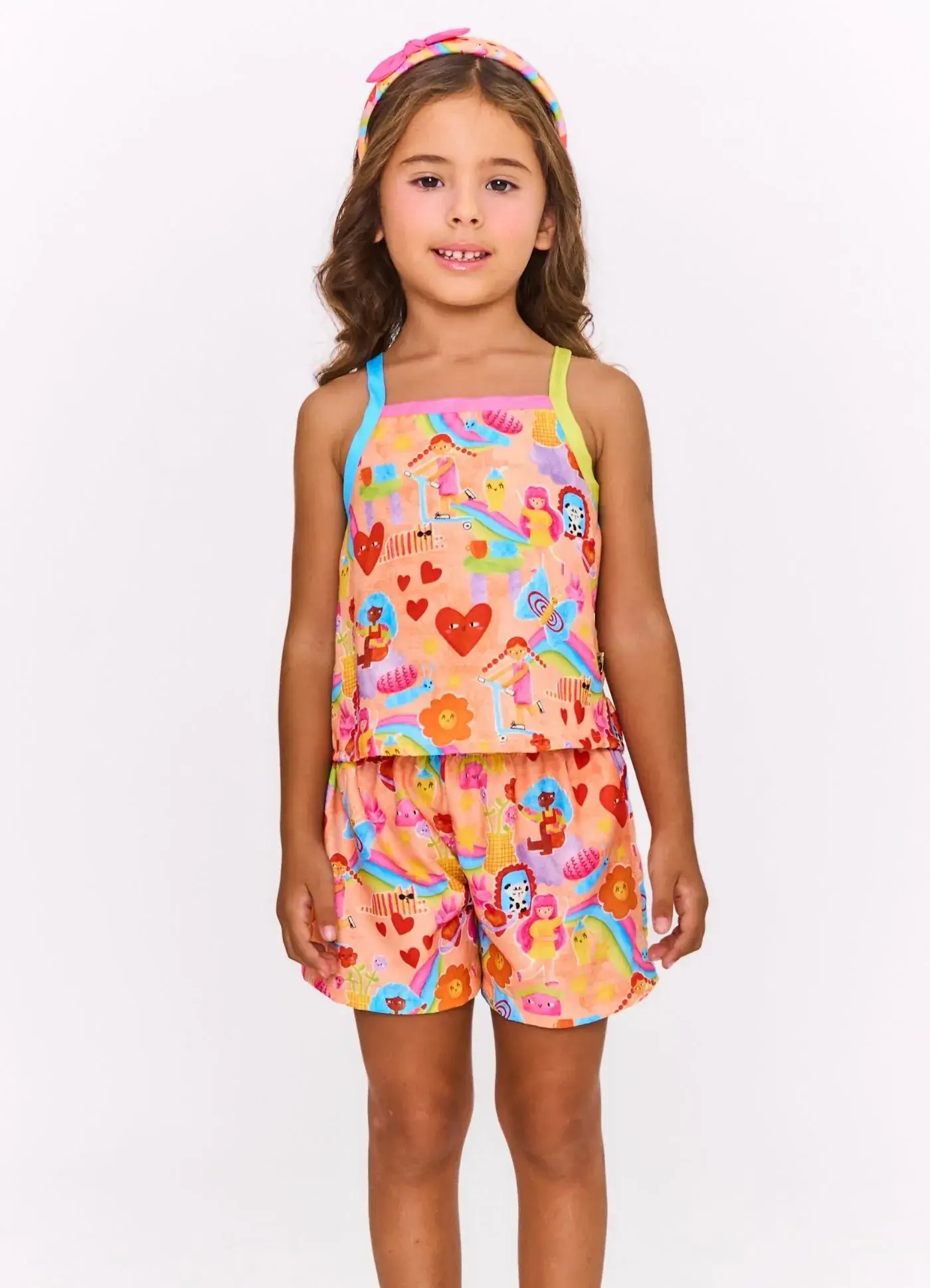 CONJ. REGATA E SHORT VIVA A ALEGRIA COR: ESTAMPADO LARANJA