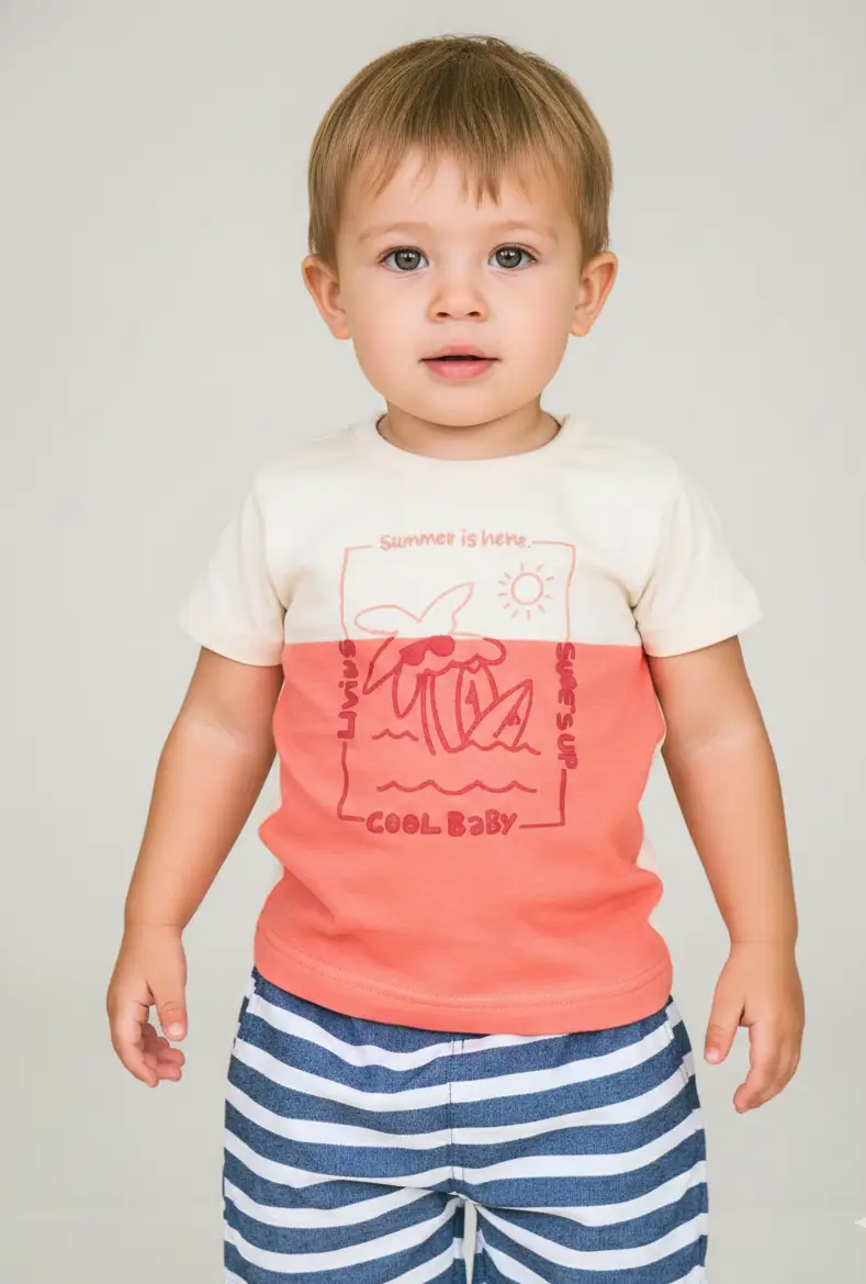 CONJ. CAMISETA E BERMUDA SUMMER CORES AREIA E BCO E MARINHO