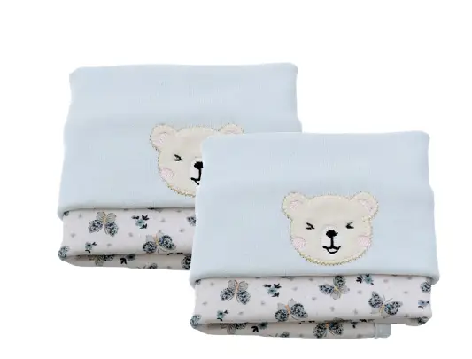 KIT COM 2 TOALHINHAS COLECAO URSO ENCANTO CORES AZUL E BRANCO