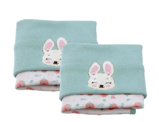 KIT COM 2 TOALHINHAS COELHINHA CHAMEGO CORES VERDE, ROSA E LARANJA