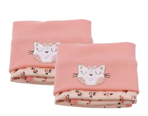 KIT COM 2 TOALHINHAS TEMA GATINHA LUNA COR: LARANJA E ROSA