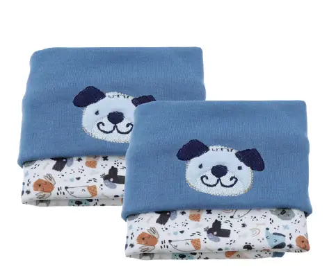 KIT COM 2 TOALHINHAS TEMA CACHORRINHO BEST FRIENDS COR AZUL E BRANCO