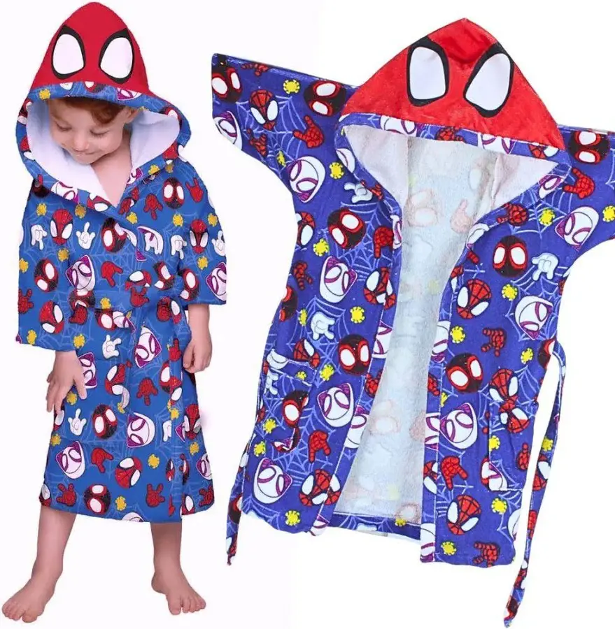 ROUPAO INFANTL LEPPER QUIMONO COM CAPUZ TEMA HOMEM ARANHA COR PREDOMINANTE AZUL