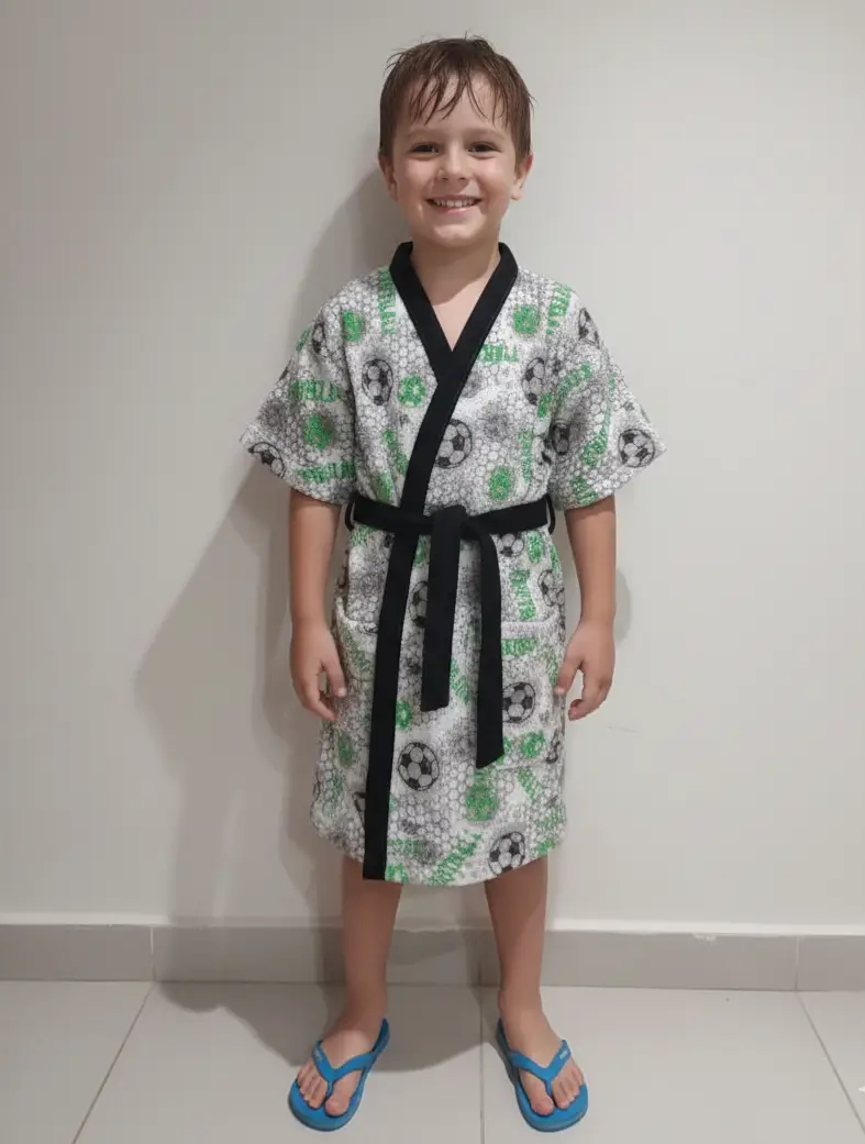 ROUPAO INFANTL LEPPER QUIMONO ESTAMPADO TEMA SHOW DE BOLA FUTEBOL