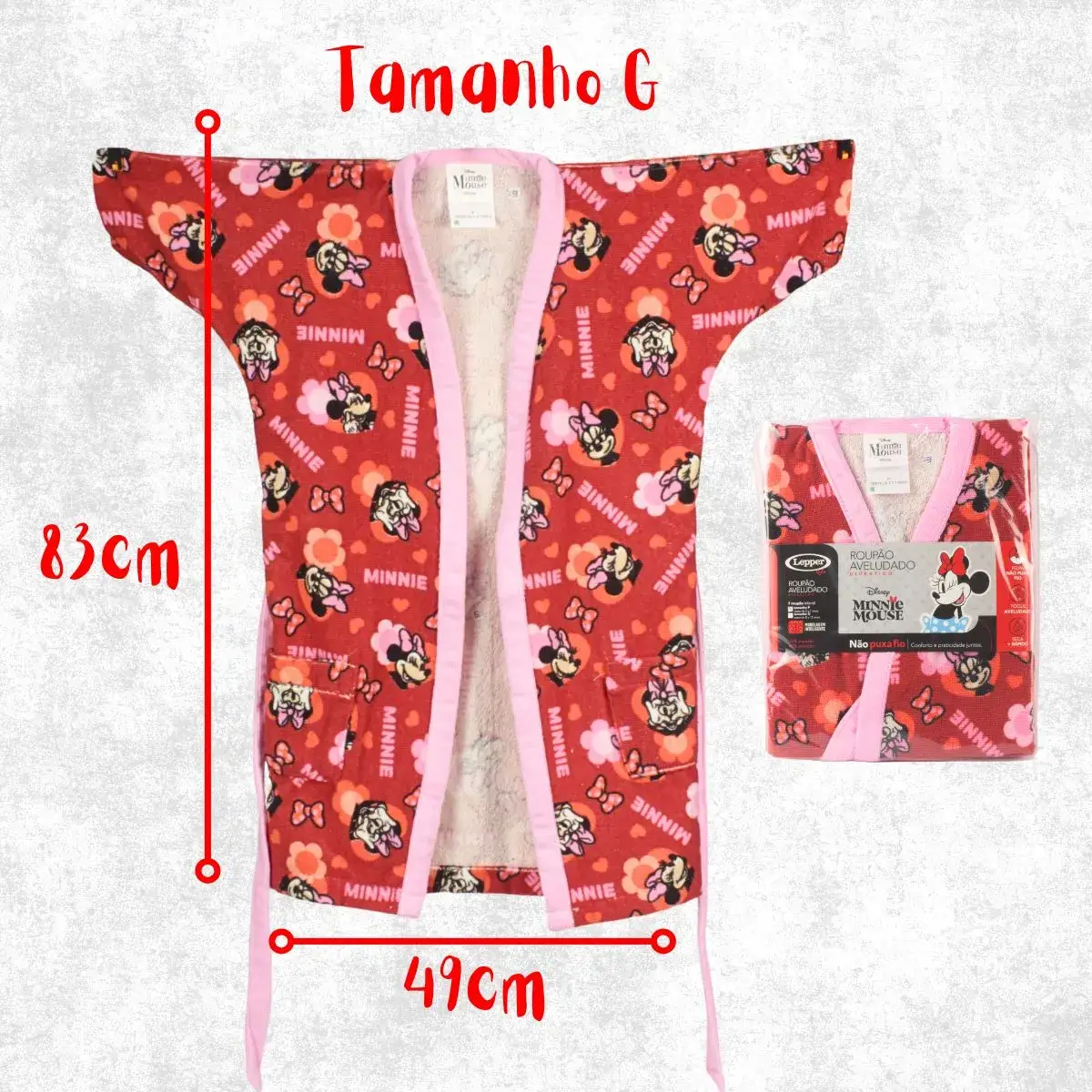Miniatura ROUPAO INFANTL LEPPER QUIMONO ESTAMPADO VERMELHO TEMA MINIE  DISNEY 3