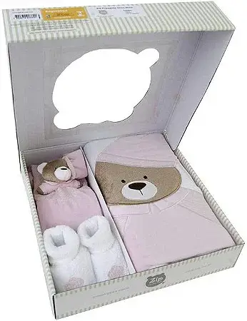 KIT PRESENTE LINHA URSO NINO 3 PECAS COR ROSA 