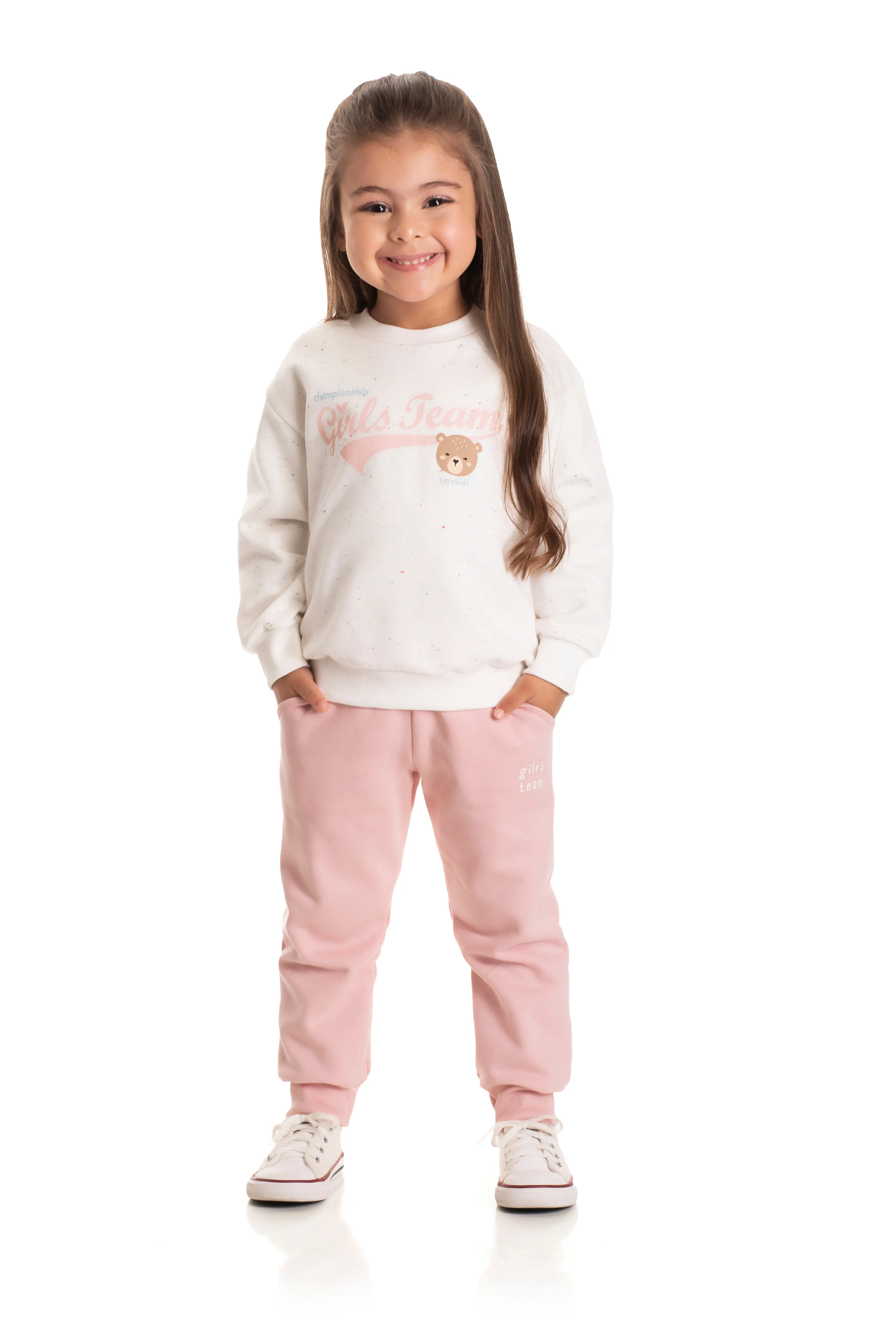 CONJ. BLUSA E CALCA CORES MARFIM BOTONE E CANDY