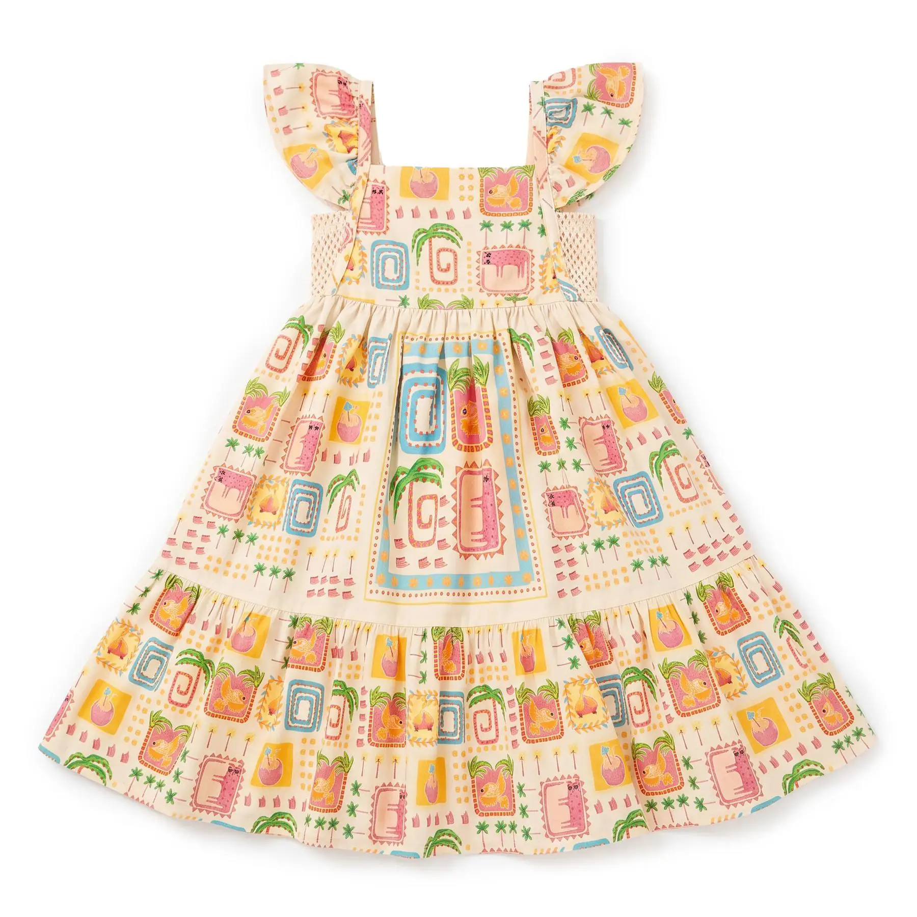 VESTIDO SOLAR BEGE E ROSA